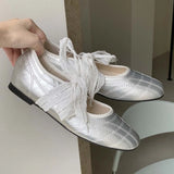 KYLETHOMASW  -  Fashion Round Toe Ballet Flats Women Butterfly-knot New Concise Casual Flat Shoes Comfy Silvery Brand Designer Women Shoes