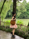 KYLETHOMASW  -  Versatile Summer Pink A-Line Skirt Women High Waist Party Flared Mini Skirt Casual White Lace Trim Boho Skirt 279A