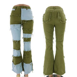 KYLETHOMASW  -  Y2k Patchwork Jeans Women Casual All-match Zippper Pockets Button Flare Denim Trousers Female 2025 Spring Summer Lady Streetwear