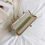 Kylethomasw Fashion Women's Shoulder Bag PROM Fashion Women's Bag Exquisite Pearl Woven Clutch Bag Wedding Party Handbag Lady Crossbody Bag