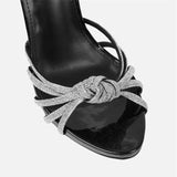 KYLETHOMASW  -  Summer Black High Heels Sandals Women Fashion Peep Toe Crystal Narrow Band Stiletto Pumps Ankle Lace Up Party Dress Shoes