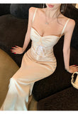 KYLETHOMASW  -  Fashion Women Evening Gown Fake 2-Piece Lace Sexy Chest Wrapped Bodycon Maxi Long Dress Elegant Lady Holiday Party Robe Vestidos
