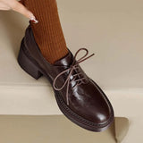 KYLETHOMASW  -  Womens Cowhide Lace Up Flat Shoes Oxford Round Toe Retro British High-Quality Soft Comfortable All Season Daily Shoes