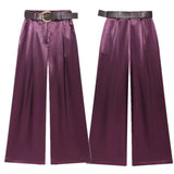 KYLETHOMASW  -  French Style Fashion High Waist Lazy Elegant Purple Satin Wide-leg Pants For Women Trousers Women's Pants,Woman Clothes