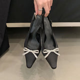 KYLETHOMASW  -  Fashion Shallow Women Medium Heels Sandals Shoes Female Pointed Toe Footwear Butterfly-Knot Ladies Heels Pumps Sandals Shoes