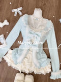 KYLETHOMASW  -  Winter Sweet Cute New 3 Piece Sets Women Outfits Elegant Long Sleeve Bow Cardigan + Casual Slim Vest + Lace Patchwork Mini Skirt