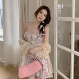 KYLETHOMASW  -  Women's Summer Floral Print Two-Piece Set Svel Waist-Cinching Sunscreen Cardigan And ter Dr Ensemble