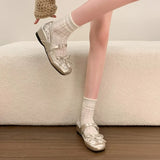 KYLETHOMASW  -  French-style Silver Polka Dot Mesh Mary Jane Shoes New Summer Hidden-heel Stunning Ballet Flats