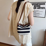 KYLETHOMASW  -  Design Stripe Knitting Bucket Bag Woven Hand Bag Beach Shoulder Bag Holiday Handbag Crossbody Purse for Women