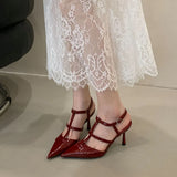 KYLETHOMASW  -  New Fashion Pointed Toe Pumps Ladies Heels Shoes Luxury Female Ankle Buckle Footwear T-Strap Women Thin High Heels Shoes