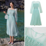 Kylethomasw Fairy Dress Summer 2024 New Forest Mesh French First Love Pink Sweet Princess Dress Green 3/4 Sleeves Pleated Long Dress