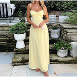 KYLETHOMASW  -  Elegant Maxi Long Waist Wrap A-line Dress Women Spaghetti Strap 2025 Spring Summer Dress Backless Sexy Party Beach Robe