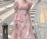 KYLETHOMASW  -  Y2K Lolita Fairycore Puff Sleeve Lace Dress Women Summer Chiffon Midi High Waist French Vintage Evening Party Dresses Prom Robe