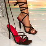 KYLETHOMASW  -  Fashion Cross-tied Silk Women Pumps Shoes Thin Heels Elegant Female Gladiator Sandals Open Toe Ladies High Heels Shoes