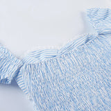 KYLETHOMASW  -  French Casual Suit Women's Summer Blue Striped Off Shoulder Top Low Waist Shorts Two-piece Set Fashion Female Clothes