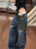 KYLETHOMASW  -  American Y2k Pocket Loose Jeans for Women Streetwear Low-waist Embroidery Denim Pants New Loose Straight Wide Leg Pants