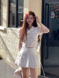 KYLTHOMASW  -   Two Pieces Set Sweet Y2k Aesthetic Button Peter Pan Collar Top+streetwear Sexy Harajuku Ball Gown Skirts Summer Slim Women Suits