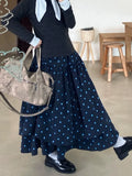 KYLETHOMASW  -  Korean Vintage Winter High Waist Double-layer A-LINE Mid-length Polka Dot Skirts