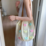 KYLETHOMASW  -  Cute Hollow Out Butterfly Knitting Bag Beach Handbag Tote Bag Beach Bag Large Capacity Bohemian Style Hollow Shoulder Bag Travel