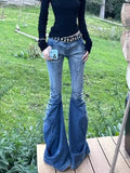 KYLETHOMASW  -  Vintage Streetwear High Waist Flare Jeans Women Gyaru Harajuku Trashy Y2K Denim Pants 2000s Slim Trousers Pantalones