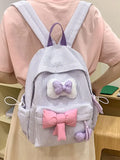 KYLETHOMASW  -  Large Capacity Plaid Cute Bowknot Backpack Lattice Korean Style Nylon Student School Bag Solid Color Lightweight