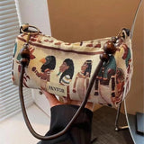KYLETHOMASW  -  Retro Pharaoh Cartoon Print Tote Bag Women Bohemian Style Fun Cute Large Capacity Shoulder Bag Ladies Fashion Casual Handbag New