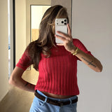 KYLETHOMASW  -  Hollow Short Knit Top Spring/Summer New Round Neck Short Sleeve Slim Spice Sweater