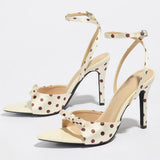 KYLETHOMASW  -  Luxury Satin Designer Ankle Strap Heeled Sandals Woman Sexy Pointed Toe Polka Dot Design High Heels Summer Elegant Bridal Shoes