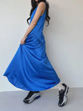 KYLETHOMASW  -  2025 Fashion Korean Side Pleated Large Swing Vest Dress Women Summer New Retro and Stylish Loose White Long Vestidos
