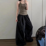 KYLETHOMASW  -  American Retro Lazy Style High Waist Pleated Wide Leg Pants Women Summer Loose Casual Pants Elastic Waist Workwear Trousers