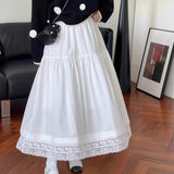 KYLETHOMASW  -  Lace Patchwork Women Skirts A-line Solid Spring Summer Sweet Faldas Mujer Korean Fashion Vintage Chic Long Skirt