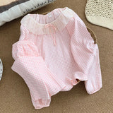 KYLETHOMASW  -  Lace Crew Neck Plaid Flower Print Pajamas Set Loose Casual Korean Sweet Plus Size Women's Pajamas Autumn Winter New Loungewear