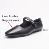 KYLETHOMASW  -  Brand Women Mary Jane Genuine Leather Flats Shoes Woman Buckles Flat Comfort Casual Loafer Shoes Soft Leather Flats