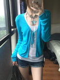 KYLETHOMASW  -  Harajuku Lace Up Cardigan Women Long Sleeve Blue Knit Sweater Y2k Japanese Vintage Tops 2000s Streetwear Cardigans Coat