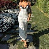 KYLETHOMASW  -  French Style Polka Dot Print Long Dress Coquette Aesthetic Contrast Color Lace Patchwork Sleeveless Sundress Holiday