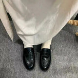 KYLETHOMASW  -  Women Penny Loafers Faux Leather Round Toe Low Chunky Block Heel Slip On Preppy College Oxford Casual Office Autumn Winter Shoes
