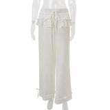 KYLETHOMASW  -  Spring New Fashionable Retro Loose Wide Leg High Waist Lotus Leaf Edge Casual Pants