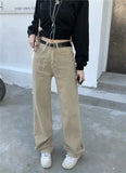 Kylethomasw  Vintage Baggy Khaki Women's Jeans Straight Loose High Waist Trousers Star Patchwork Streetwear Fashion Denim Wide Leg Pants