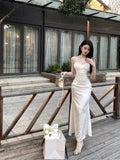 KYLETHOMASW  -  Evening Dresses Women Wedding Party V Neck Satin Sleeveless Slim Mermaid Dress Cocktail Birthday Banquet Sexy Banquet