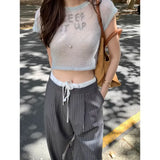 Kylethomasw Korean Lace-up Contrast Color Patchwork Casual Pants Women 2024 Summer New High Waist Striped Loose All Match Straight Pants