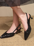 KYLETHOMASW  -  Fashion new sequin pointed toe elegant stiletto bag head back empty high heels sandals party wedding luxury women's shoes
