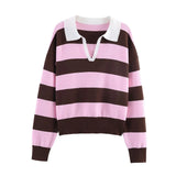 KYLETHOMASW  -  Hot Selling New Striped Knit Polo Shirt Spring V Neck Pullover Top Elegant Casual Style Daily Fashion Knitwear For Women