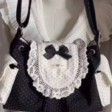 KYLETHOMASW  -  Retro Dot Cute Bow Black Crossbody Bags Canvas Hot Girls Harajuku Aesthetic Messenger Bag Female Vintage Y2k Bag