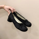 KYLETHOMASW  -  Spring New Wave Dot Satin Shallow Mouth Single Shoes Flat Bottom Ballet Split Toe Shoes Women's Shoes Bow