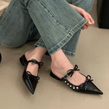 KYLETHOMASW  -  Fashion Butterfly-Knot Footwear Flats With Shoes For Women Mules Pointed Toe Female Shallow Ladies Flats Slip On Shoes