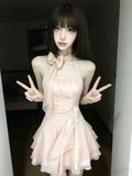 KYLETHOMASW  -  Pink Sexy Retro Elegant Woman Summer Dress Button Design Harajuku Princess Prom Dress Female Chic Korean Popular Clothes