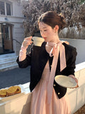KYLETHOMASW  -  Korean Sle  Knot Ele Dr Women's Spring Autumn Design Slim A-Line Long Dr Soft Polyester Fiber Casual Wear