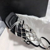 KYLETHOMASW  -  Roma Style Hollow Out Crystal Mesh Women Sandals Cozy Square Open Toe Strange Low Heels Shoes Summer Gladiator Sandalias