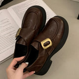 KYLETHOMASW  -  British Style Metal Buckle Women Low Heels Shoes 2025 New Fashionable Daily Dress Up Flat Shoes Outside Casual Comfortable Shoes