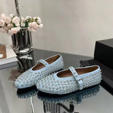 Kylethomasw Women's Summer Casual Comfort Flat Mary Jane Single Shoes European and American Fashion Rivet Buckle Shoes Women's Dance Shoes